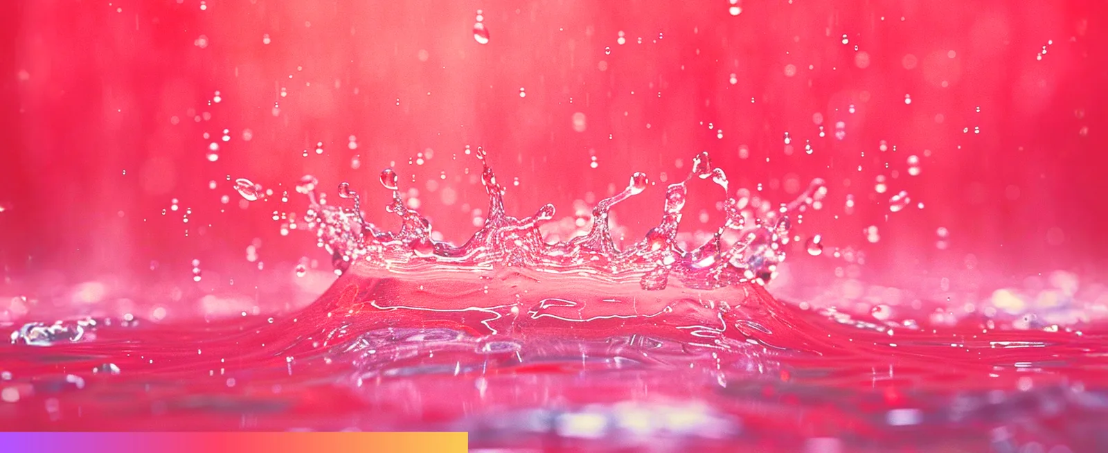 A droplet crowning in pink water